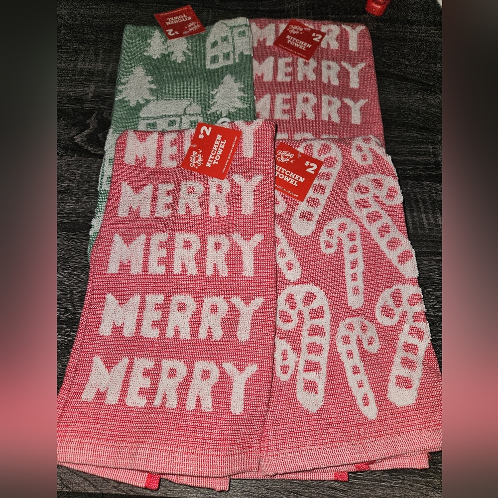 Festive Merry Christmas Kitchen Towels